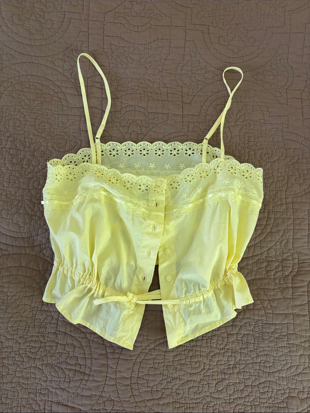 Pink by frankie's bikinis yellow eyelet lace Cami Top